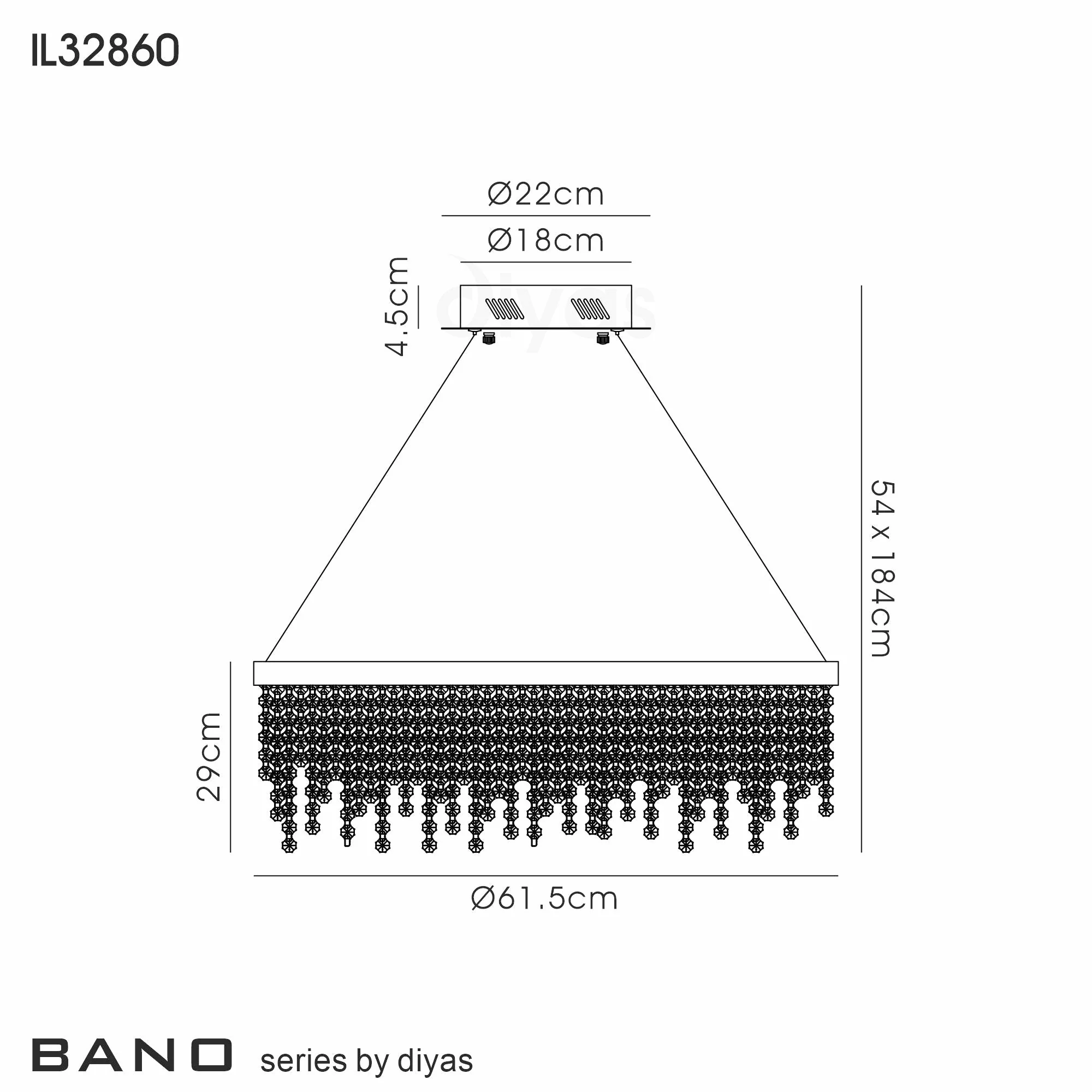 Bano LED Crystal Pendant - Various Finish - Image 2