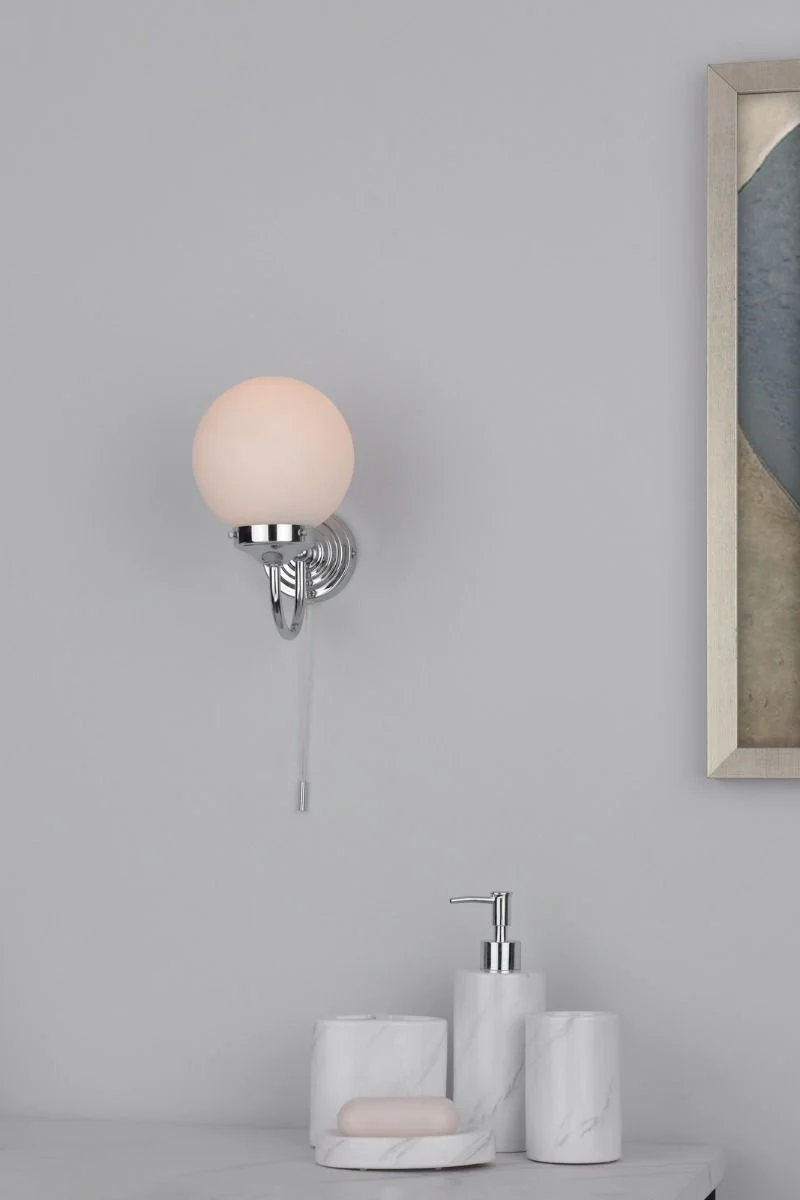 Barclay Bathroom Wall Light Antique Brass/Polished Chrome Opal Glass IP44 - Image 11