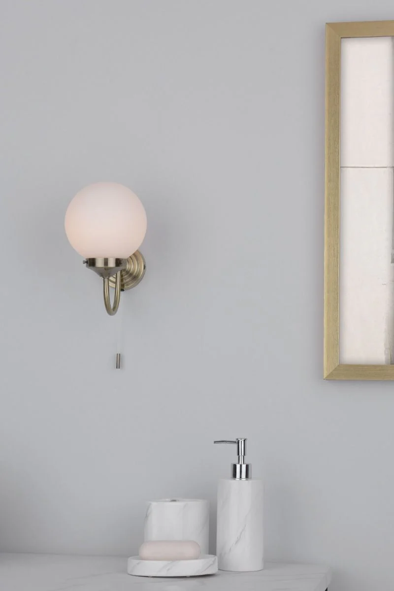 Barclay Bathroom Wall Light Antique Brass/Polished Chrome Opal Glass IP44 - Image 5