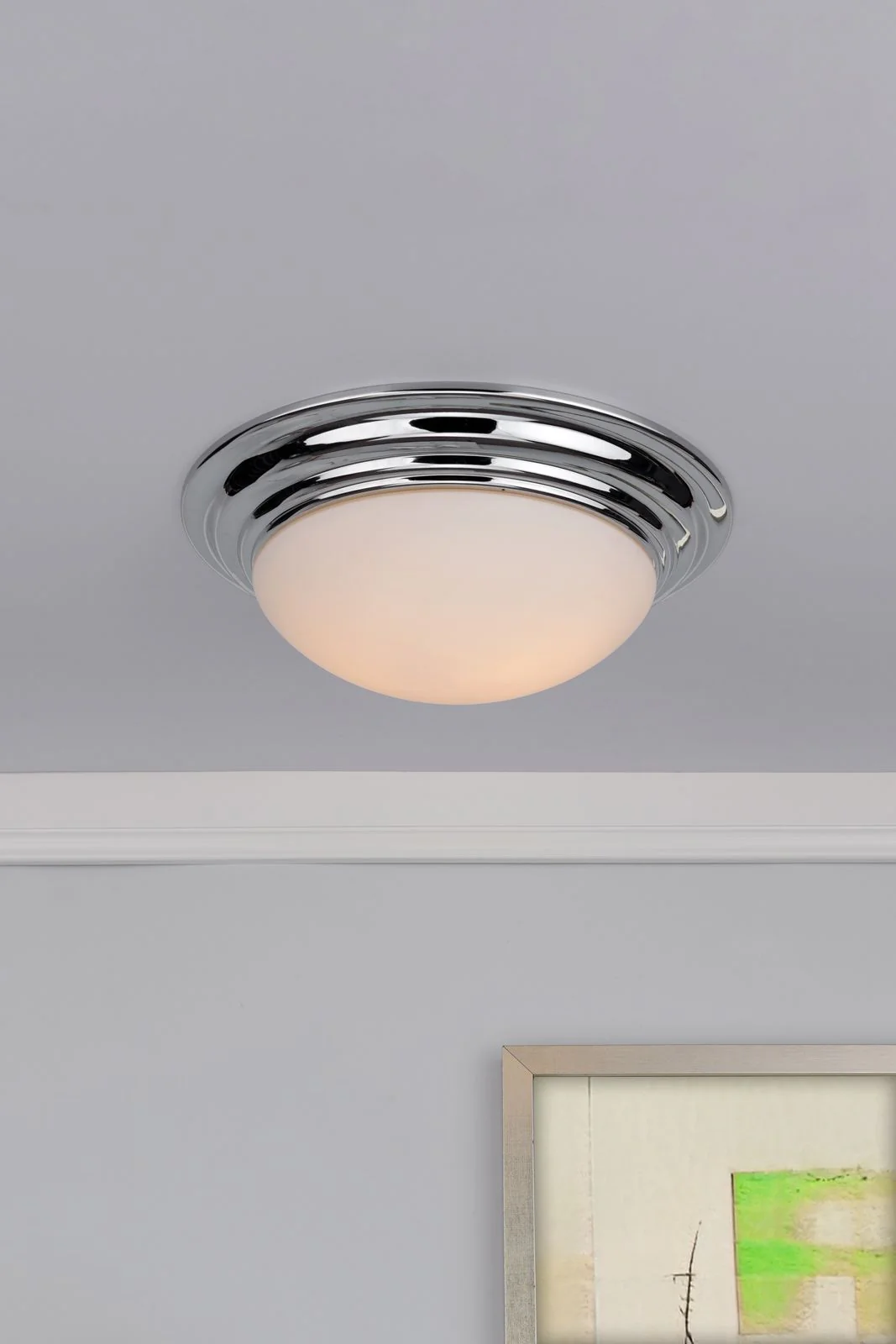 Barclay Small/Large Flush Ceiling Light - Polished Chrome/Antique Brass Opal Finish IP44 - Image 3