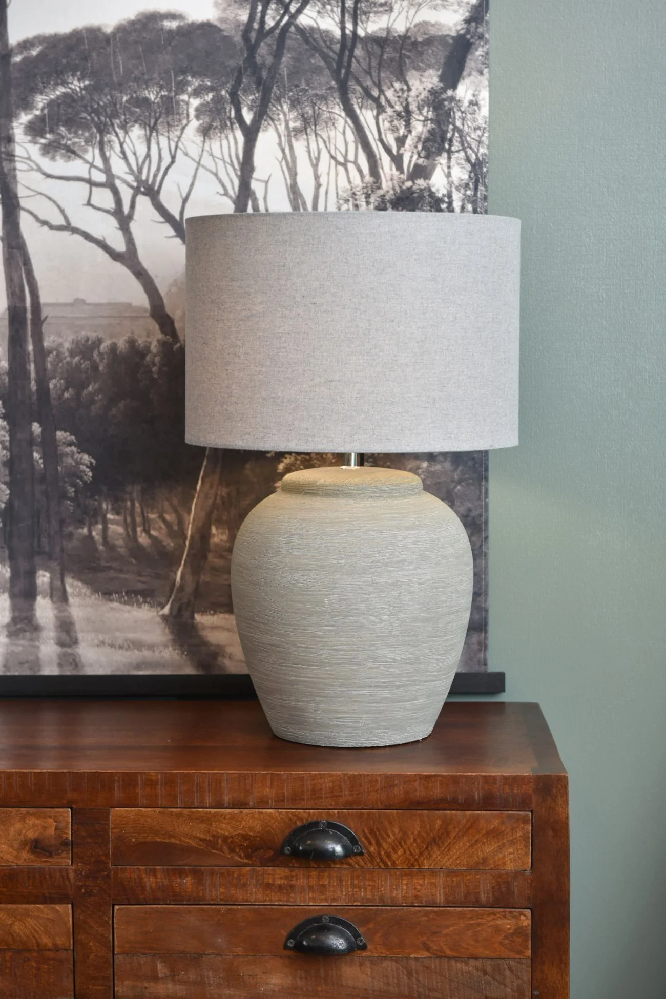 Baslow Etched Grey Ceramic Table Lamp with Shade - Image 5