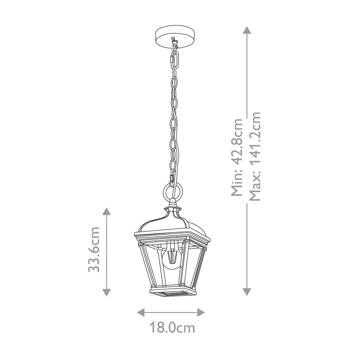 Bayview 1 Light Medium Chain Lantern - Black IP44 E27 - Image 5