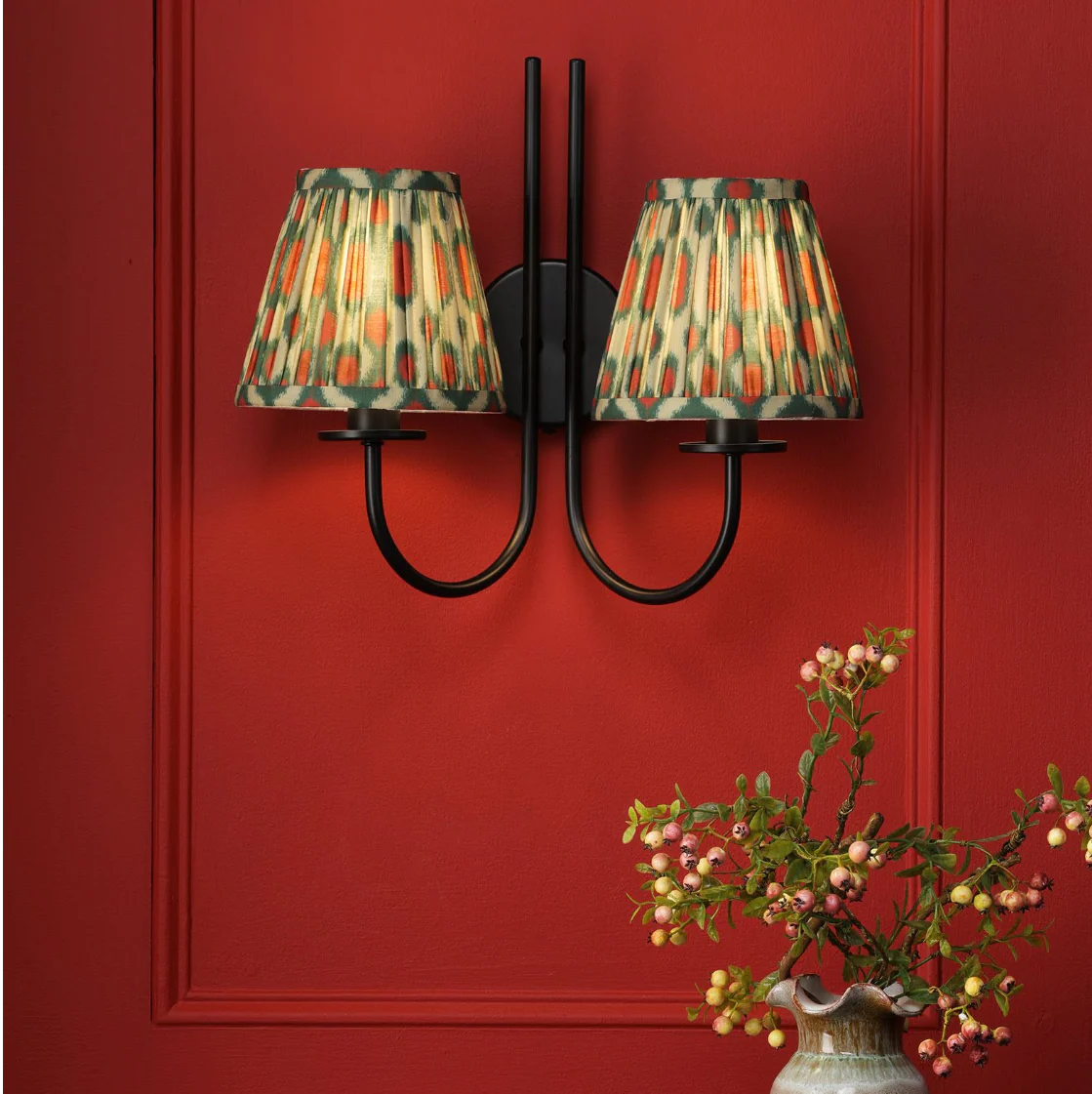 Becca 2 Light Wall Light- Matt Black & Green Shades - Image 10
