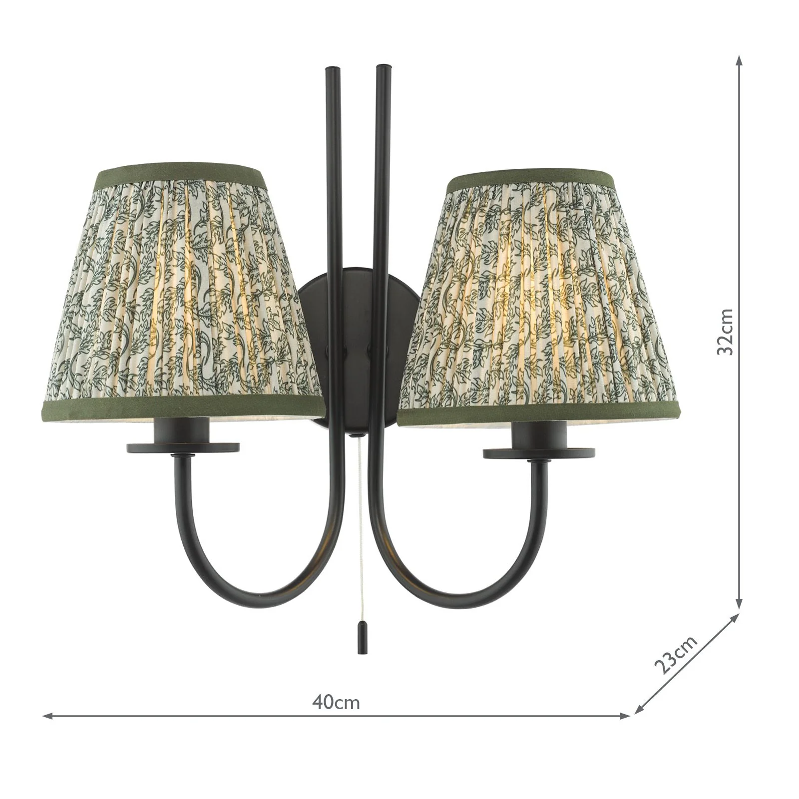 Becca 2 Light Wall Light- Matt Black & Green Shades - Image 5