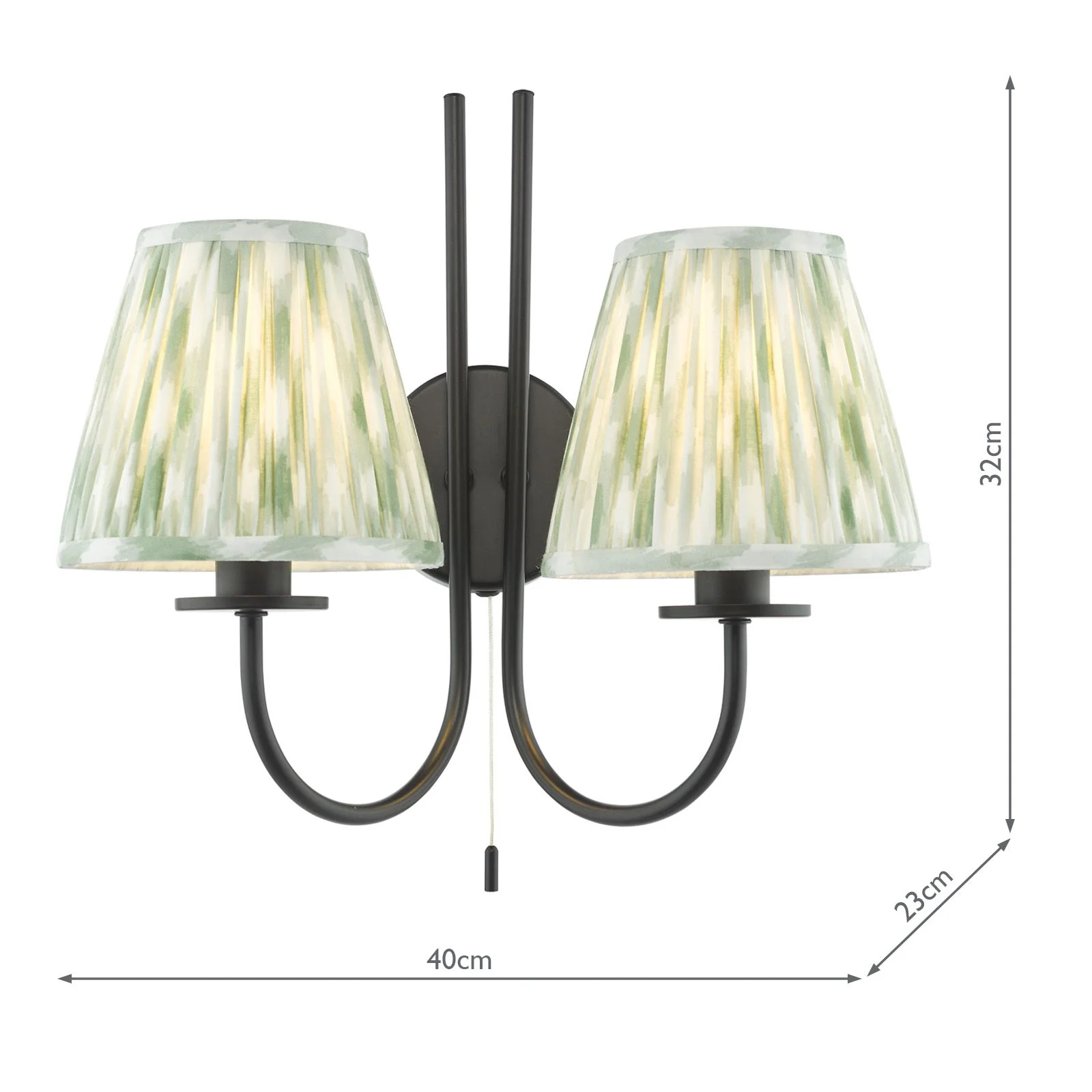 Becca 2 Light Wall Light- Matt Black & Green Shades - Image 8