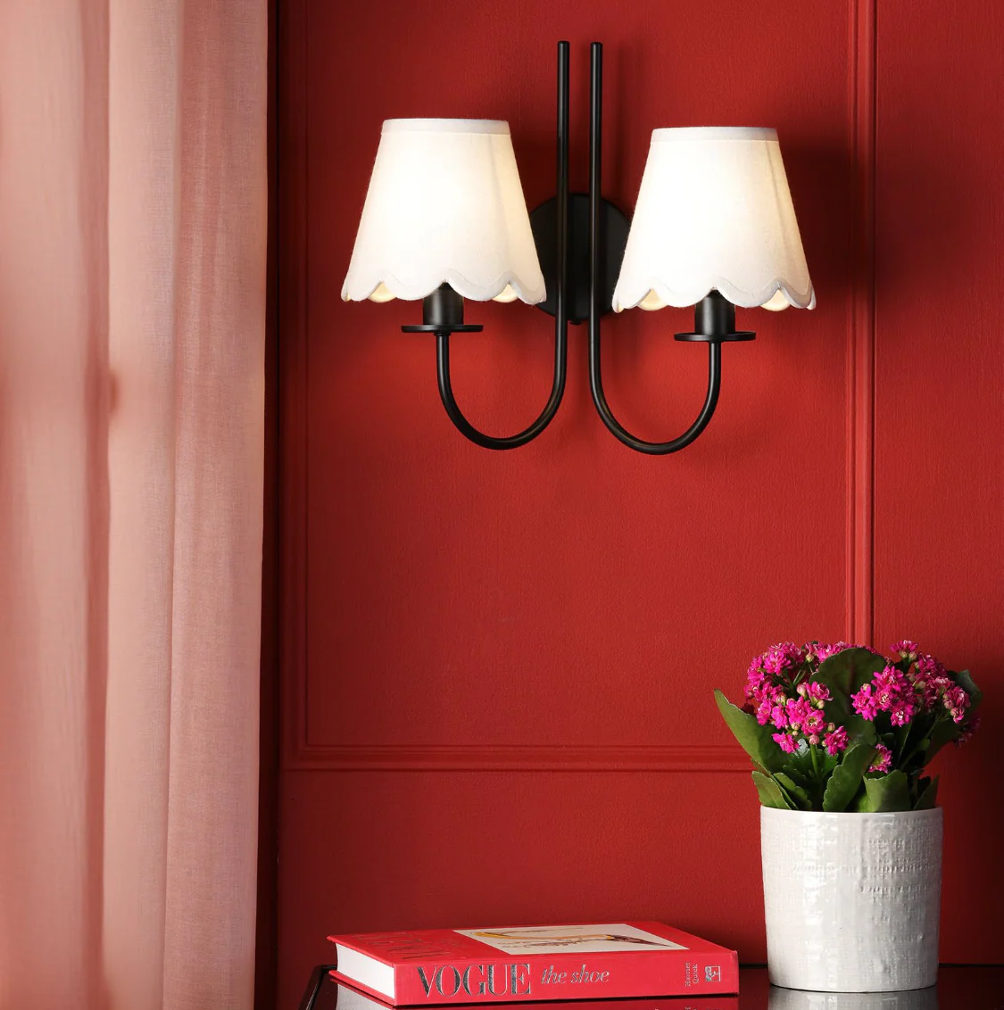 Becca 2 Light Wall Light- Matt Black & Green Shades - Image 9