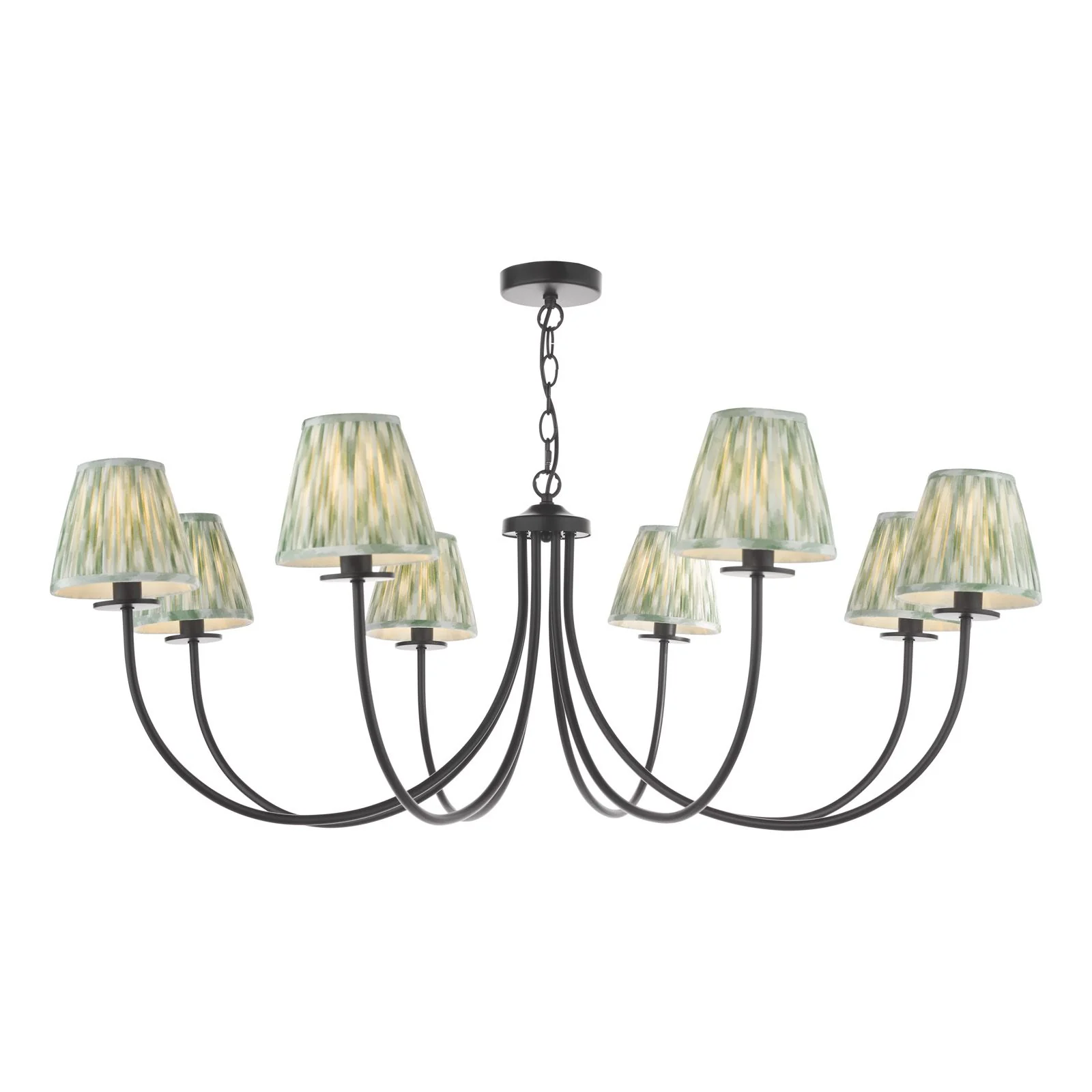 Becca 8 Light Ceiling Light- Matt Black With Green Shades - Image 5
