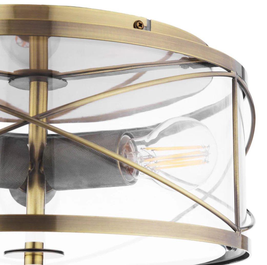 Beckworth 3 Light Flush - Antique Brass and Glass - Image 3