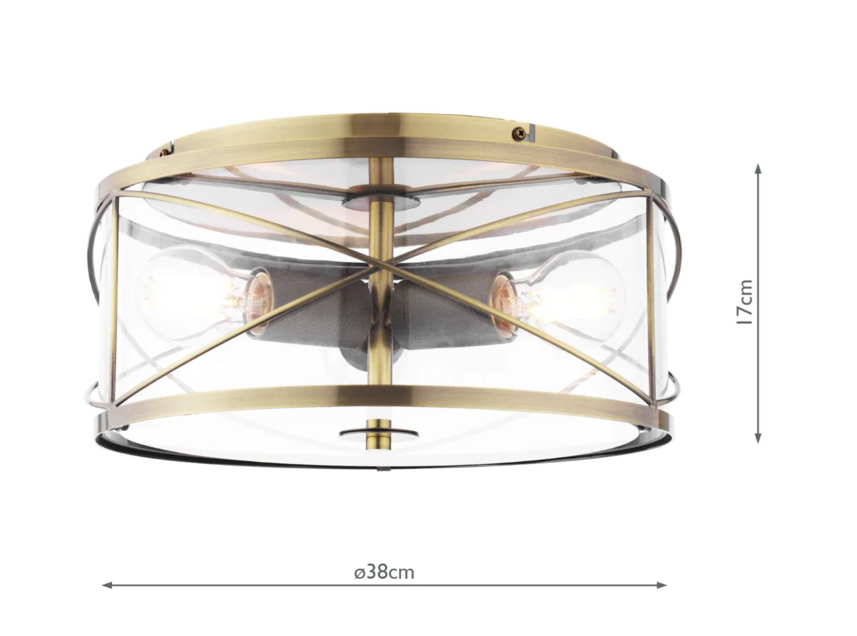 Beckworth 3 Light Flush - Antique Brass and Glass - Image 4