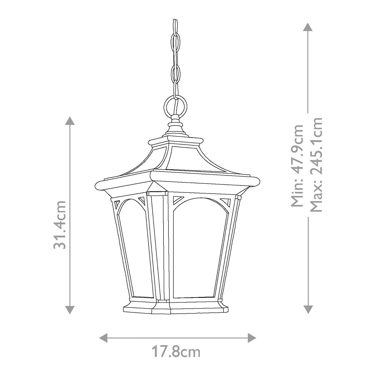 Bedford 1 Light Small Chain Lantern - Mystic Black IP44 E27 - Image 6