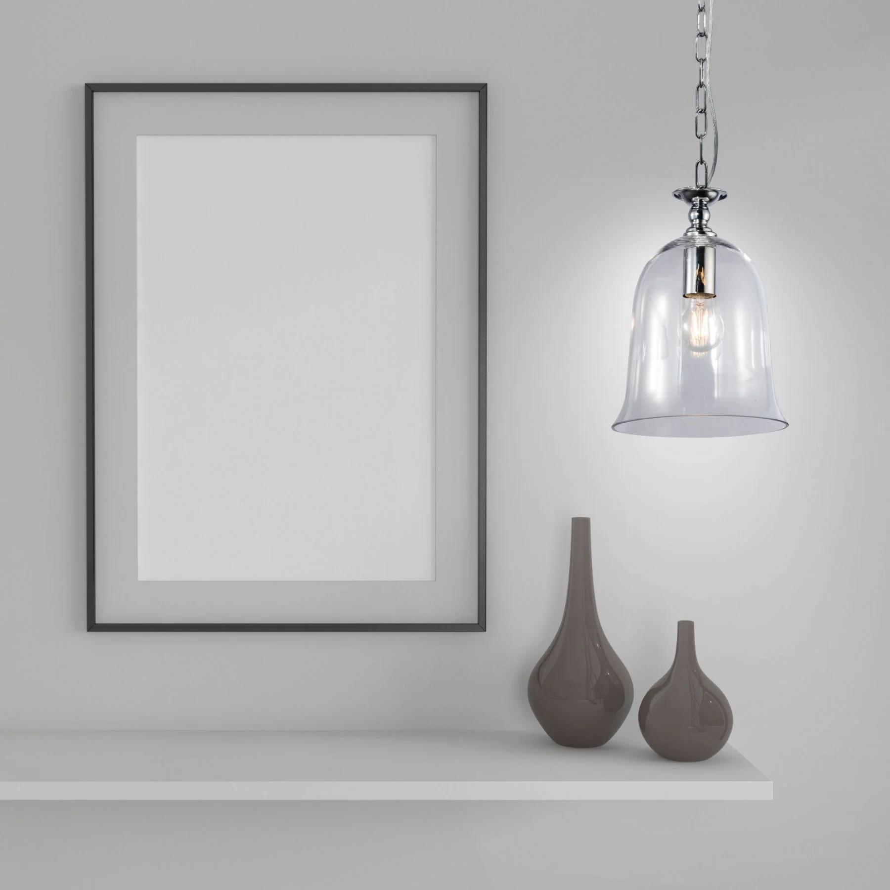 Bell 1 Light Clear Glass Pendant Polished Chrome - Image 2
