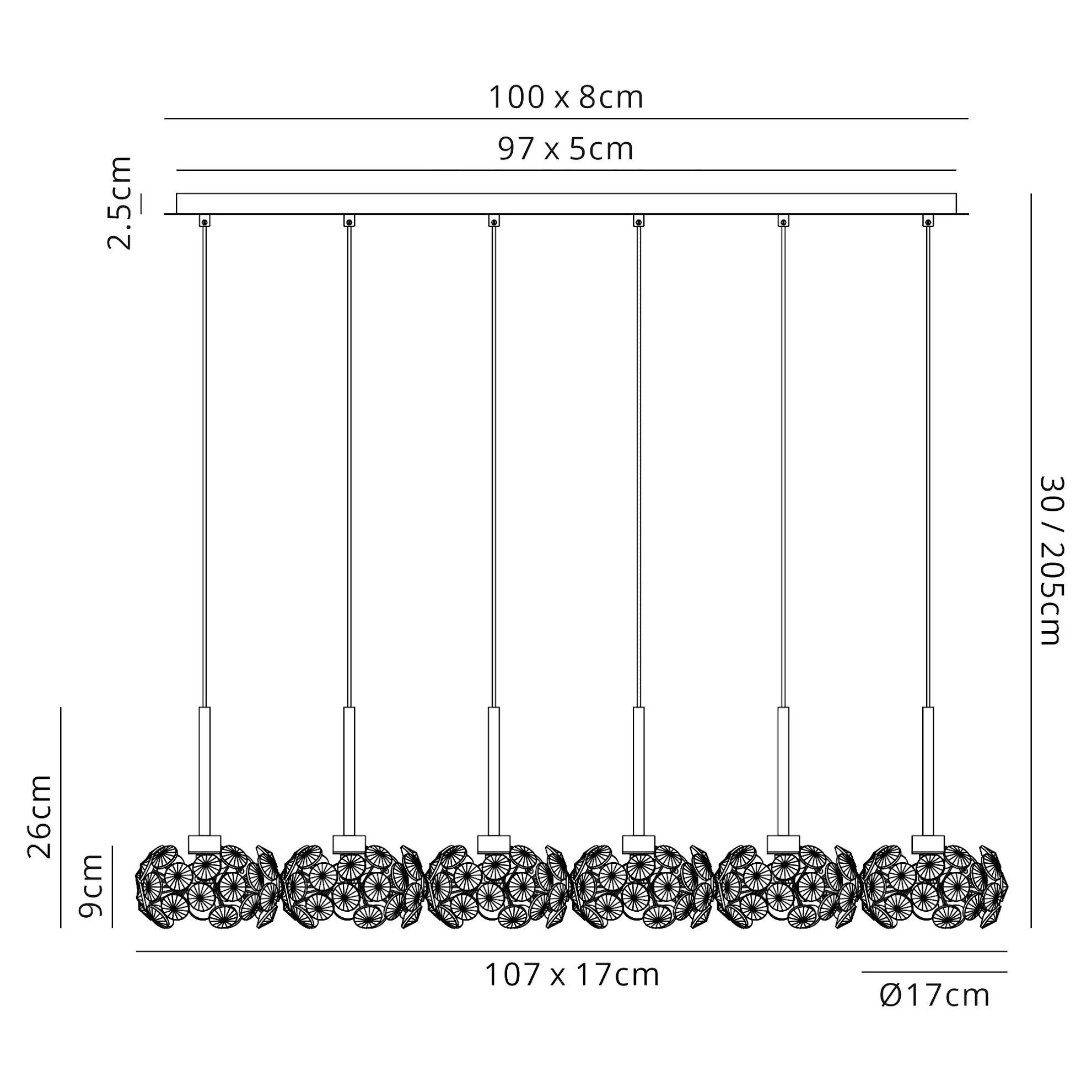 Bellagio 6 Light G9 2m Linear Pendant With Polished Chrome And Crystal Shade - Image 3