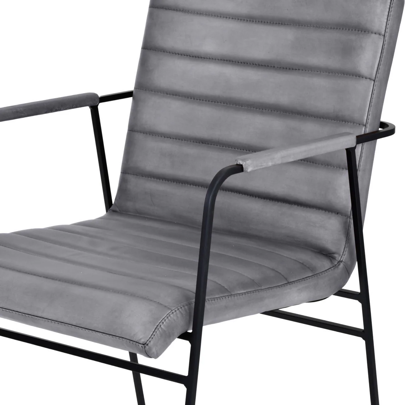 Belton Metal Framed Dining Chair With Arms Fumee/Concrete Leather - Image 4