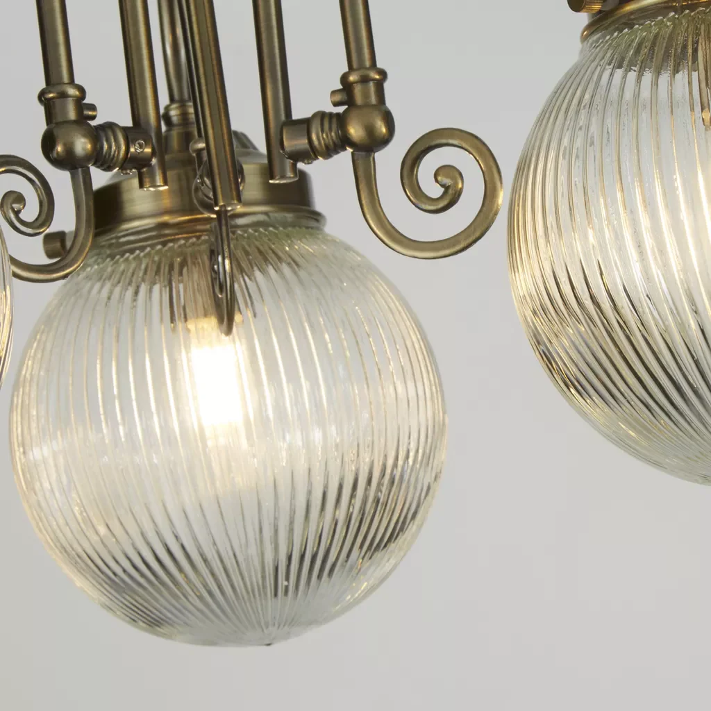 Belvue 3Lt Flush Light - Antique Brass Metal & Clear Glass - Image 3