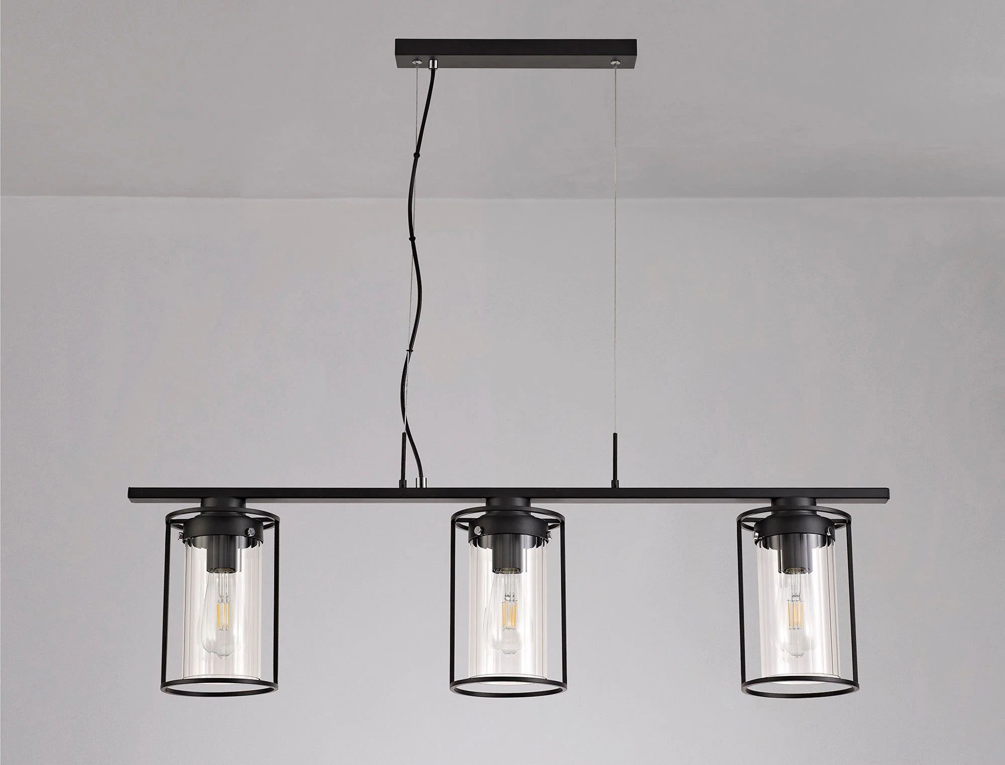 Beres Linear Pendant, 3 Light E27, Black/Clear Glass - Image 2