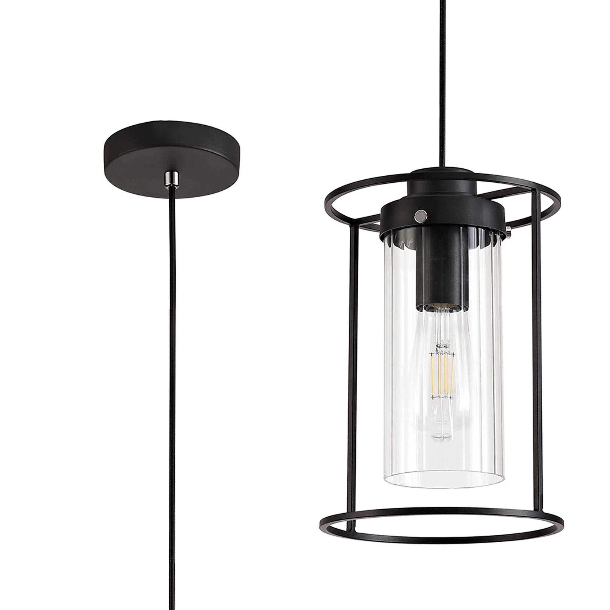 Beres Single Pendant, 1 Light E27, Black/Clear Glass - Image 3