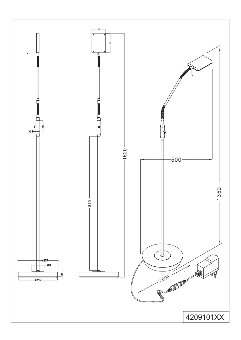 Bergamo Task/Reading LED Floor Lamp - Brass/Nickel - Image 3