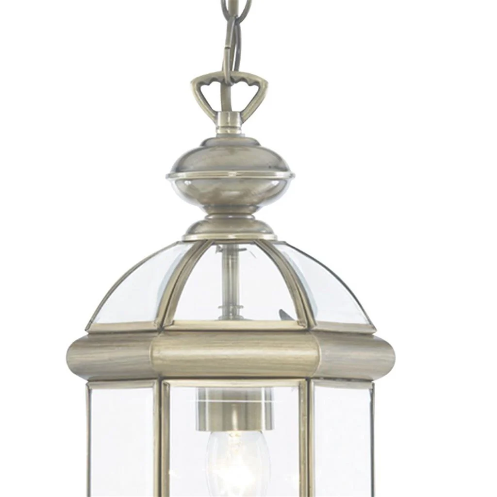 Bevelled Lantern Domed Pendant - Antique Brass & Glass - Image 2