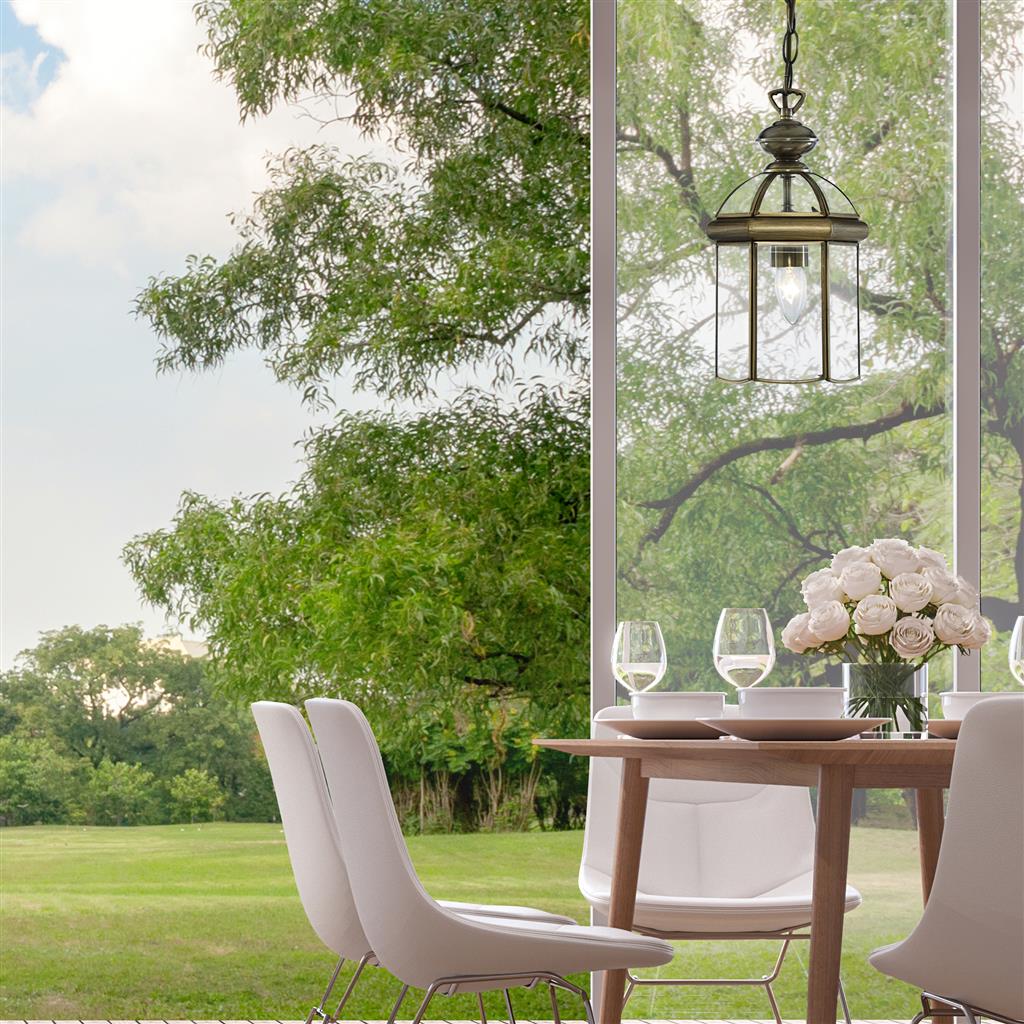 Bevelled Lantern Domed Pendant - Antique Brass & Glass - Image 3