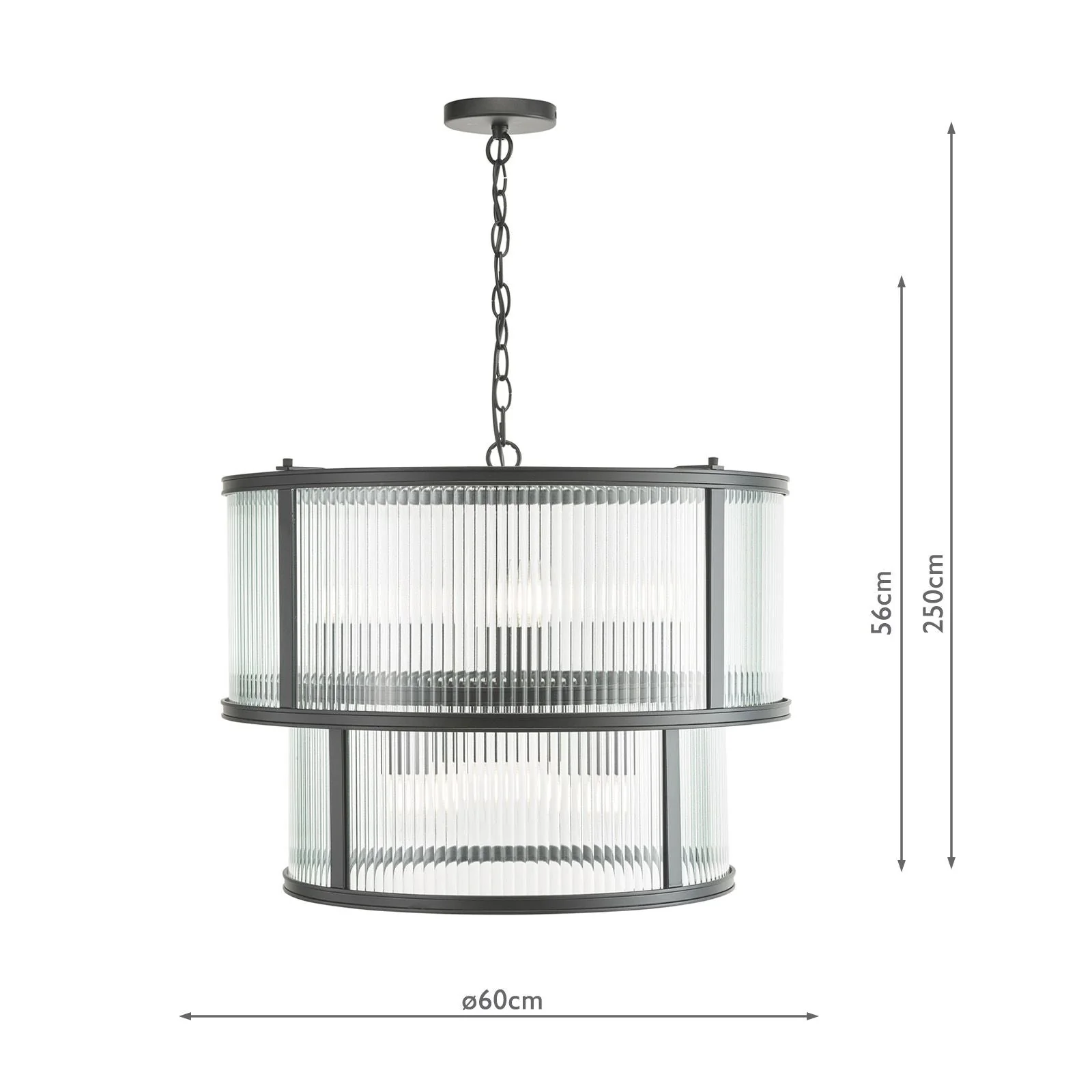 Bianka 6 Light Pendant Bronze/Matt Black and Ribbed Glass - Image 12