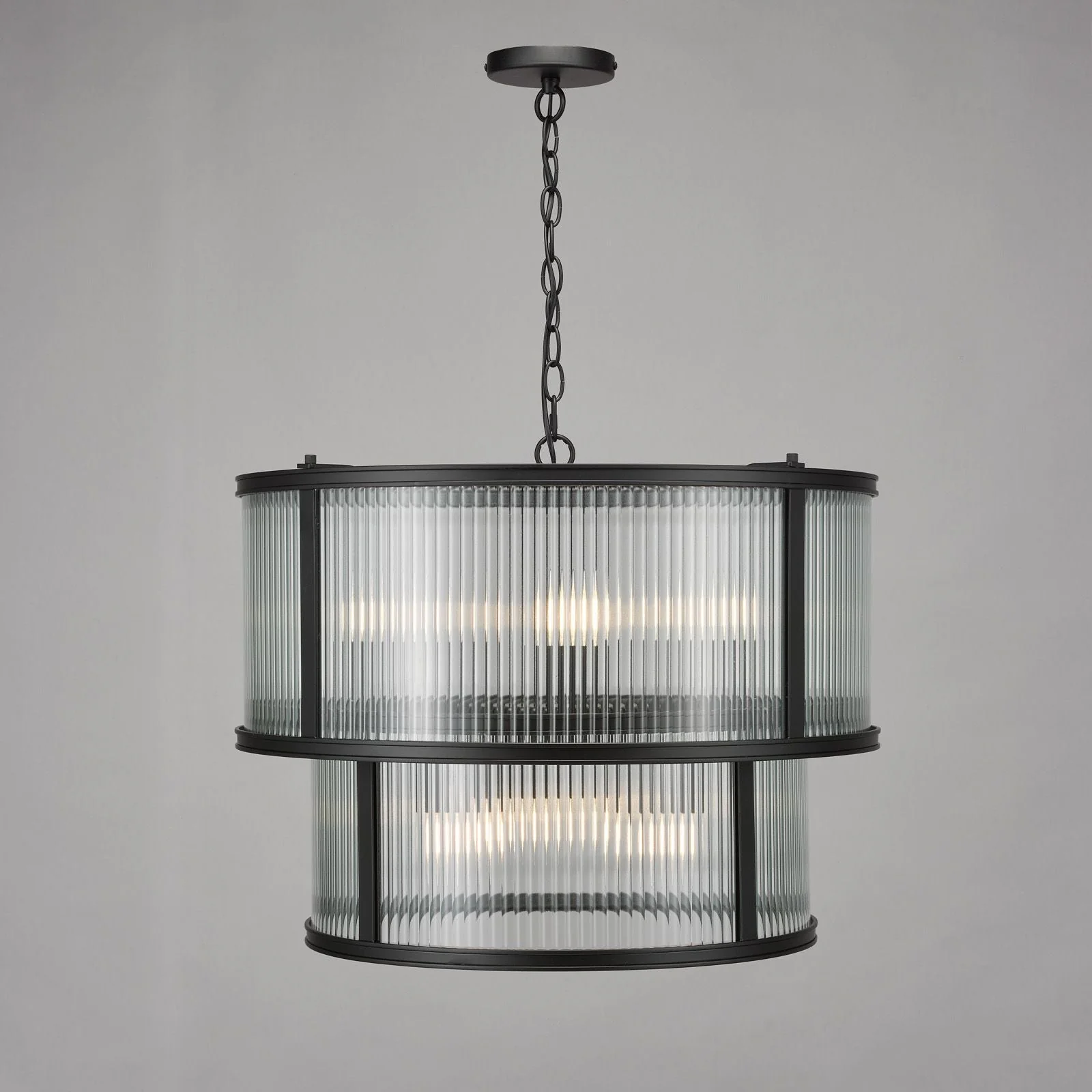 Bianka 6 Light Pendant Bronze/Matt Black and Ribbed Glass - Image 9