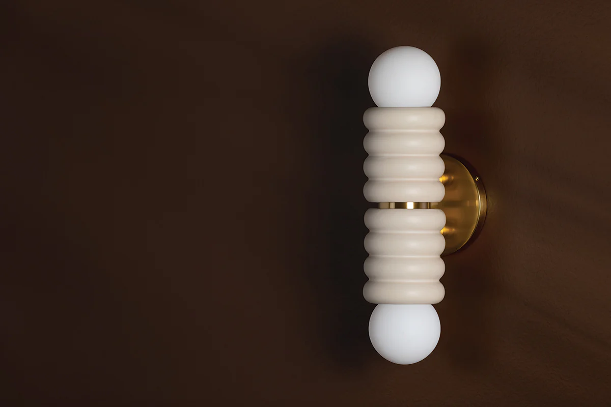 Bibi 2Lt Wall Sconce - Aged Brass & Ivory Ceramic - Image 2