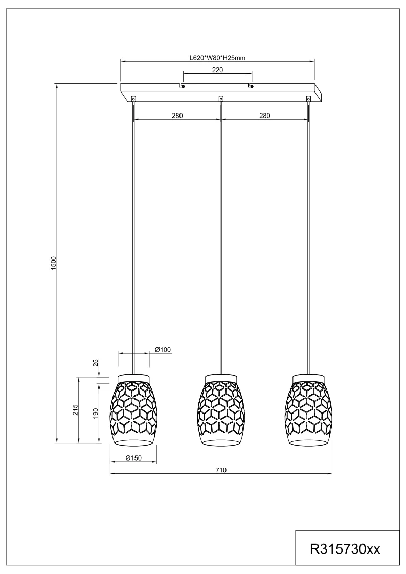 Bidar 3Lt Linear Pendant - Various Colours - Image 2