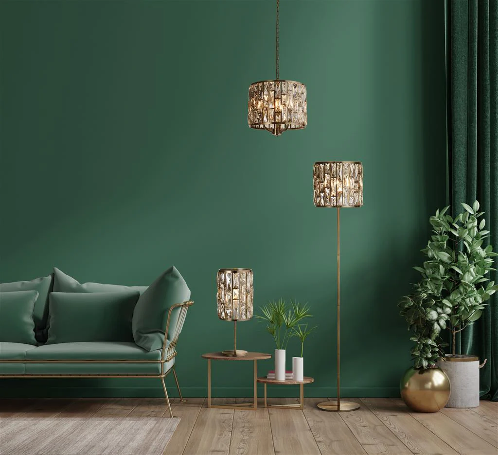 Bijou Floor Lamp - Antique Brass Metal/Chrome Metal & Champagne Glass E27 - Image 4