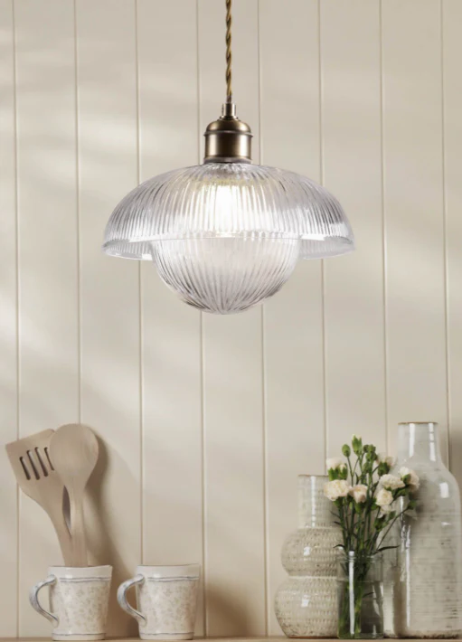 Billham Pendant Matt Antique Brass and Ribbed Glass - Image 4