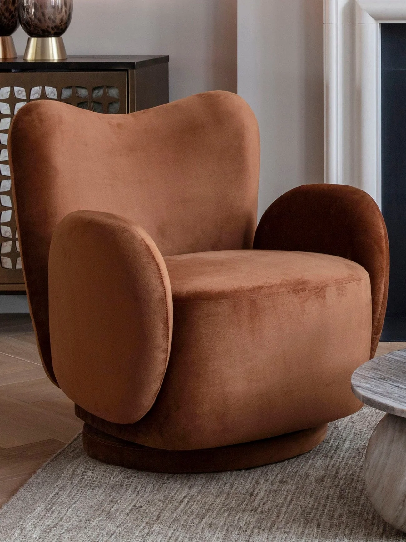 Bingham Upholstered Swivel Chair Velvet Green/ Caramel/ Pink - Image 10