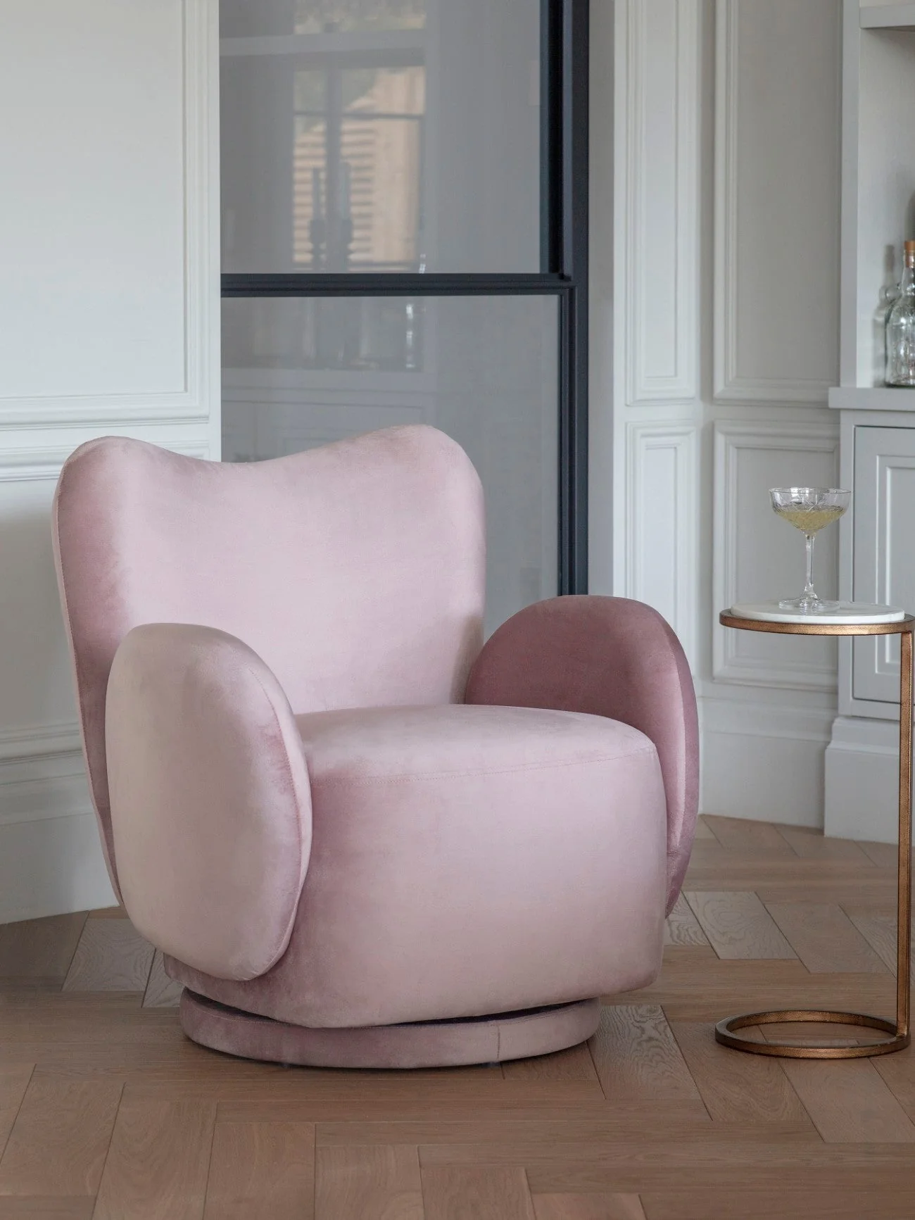 Bingham Upholstered Swivel Chair Velvet Green/ Caramel/ Pink - Image 15