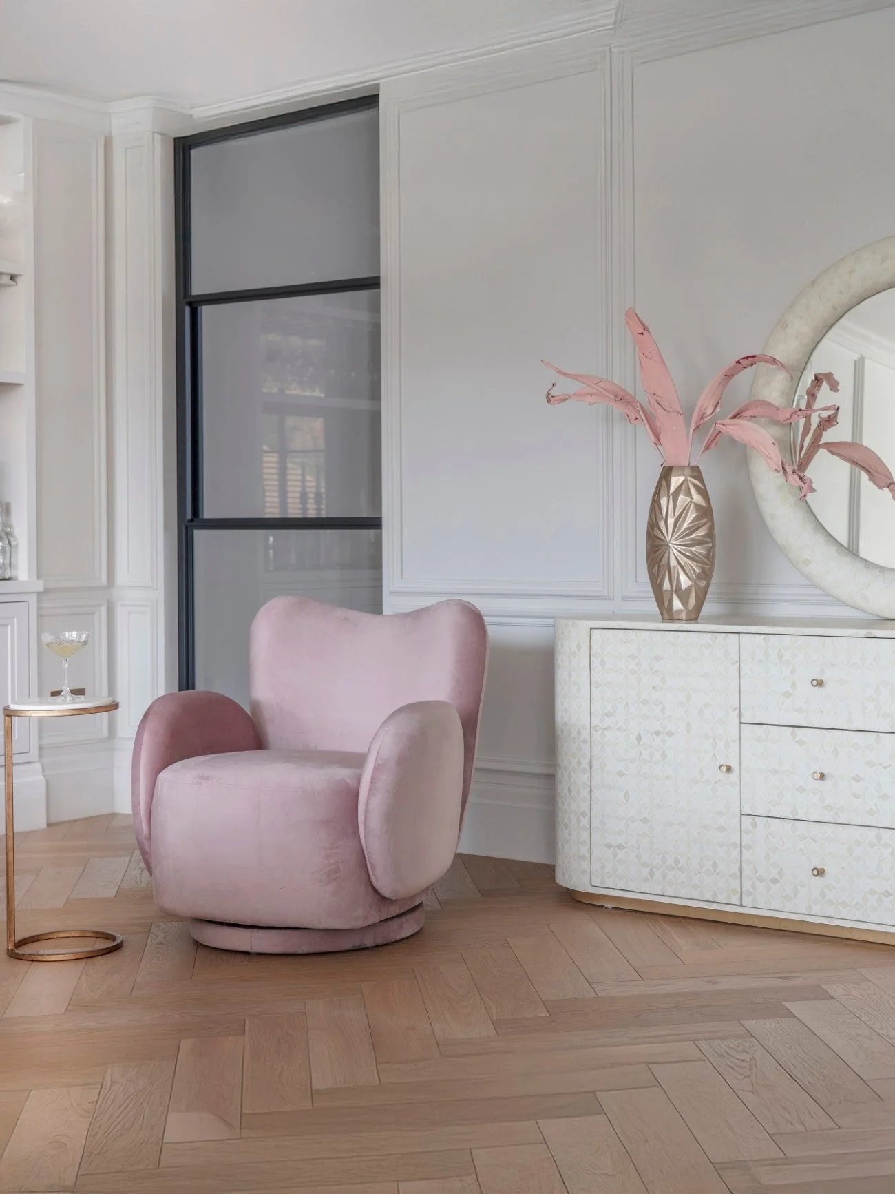 Bingham Upholstered Swivel Chair Velvet Green/ Caramel/ Pink - Image 16