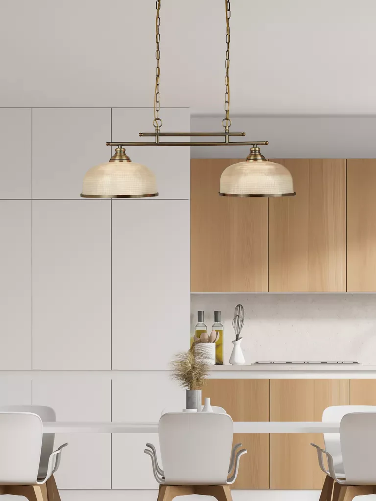 Bistro 2/3Lt Bar Pendant - Antique Brass/Silver & Holophane - Image 4