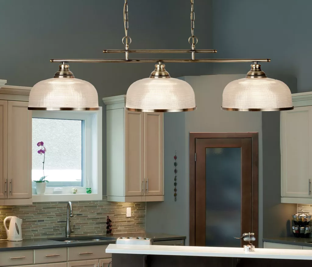 Bistro 2/3Lt Bar Pendant - Antique Brass/Silver & Holophane - Image 5