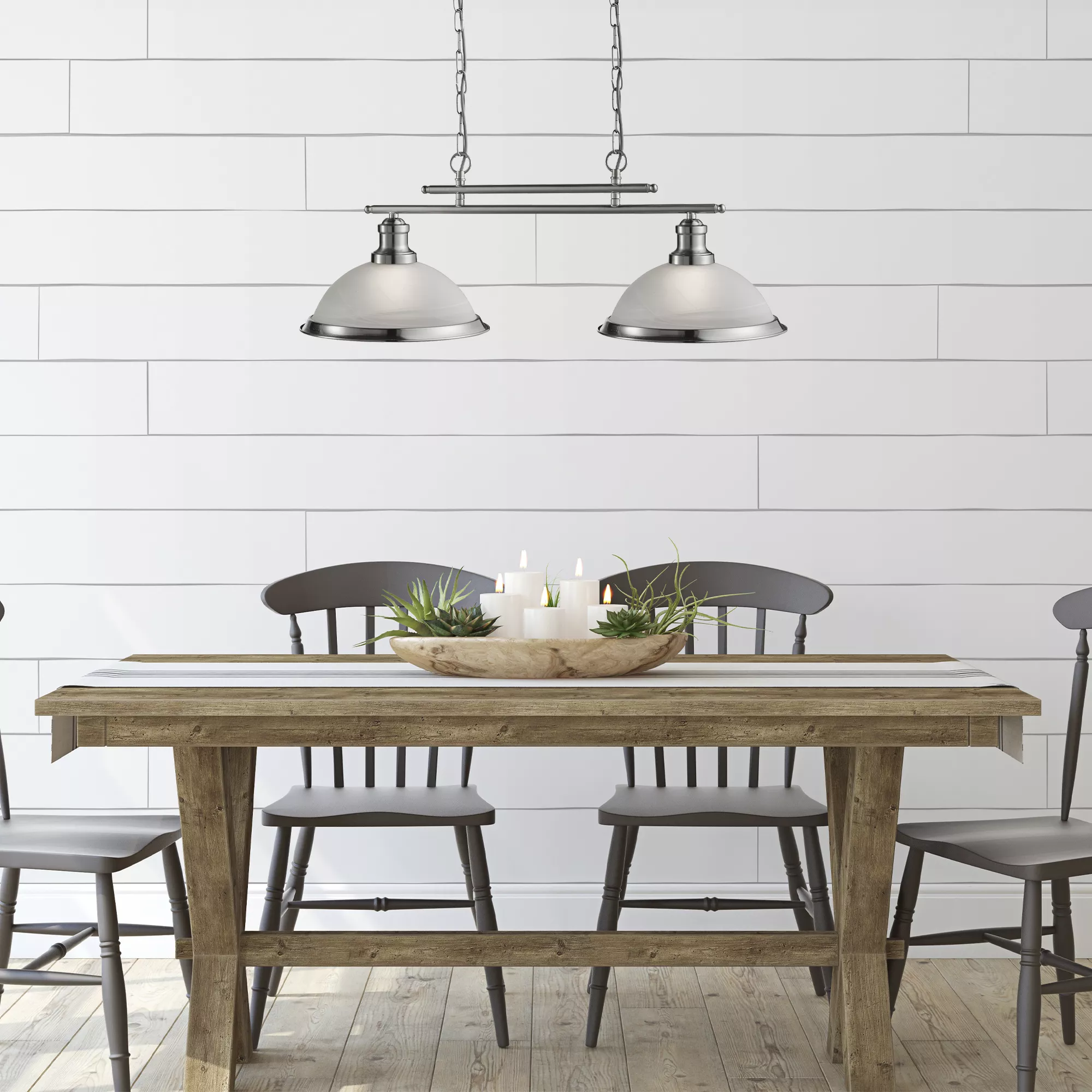 Bistro 2/3Lt Bar Pendant - Antique Brass/Chrome & Acid Glass - Image 8