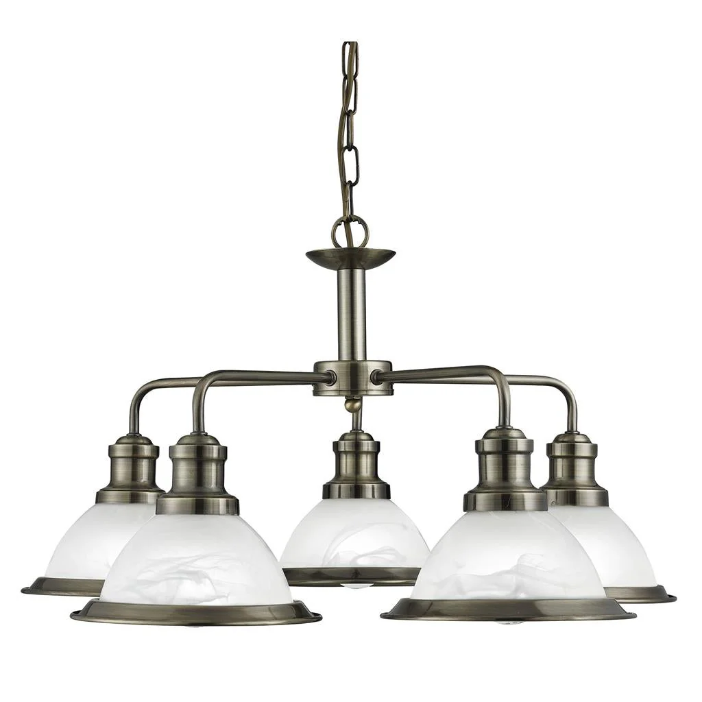Bistro 5Lt Multi-Arm Pendant - Satin Silver/Antique Brass Finish