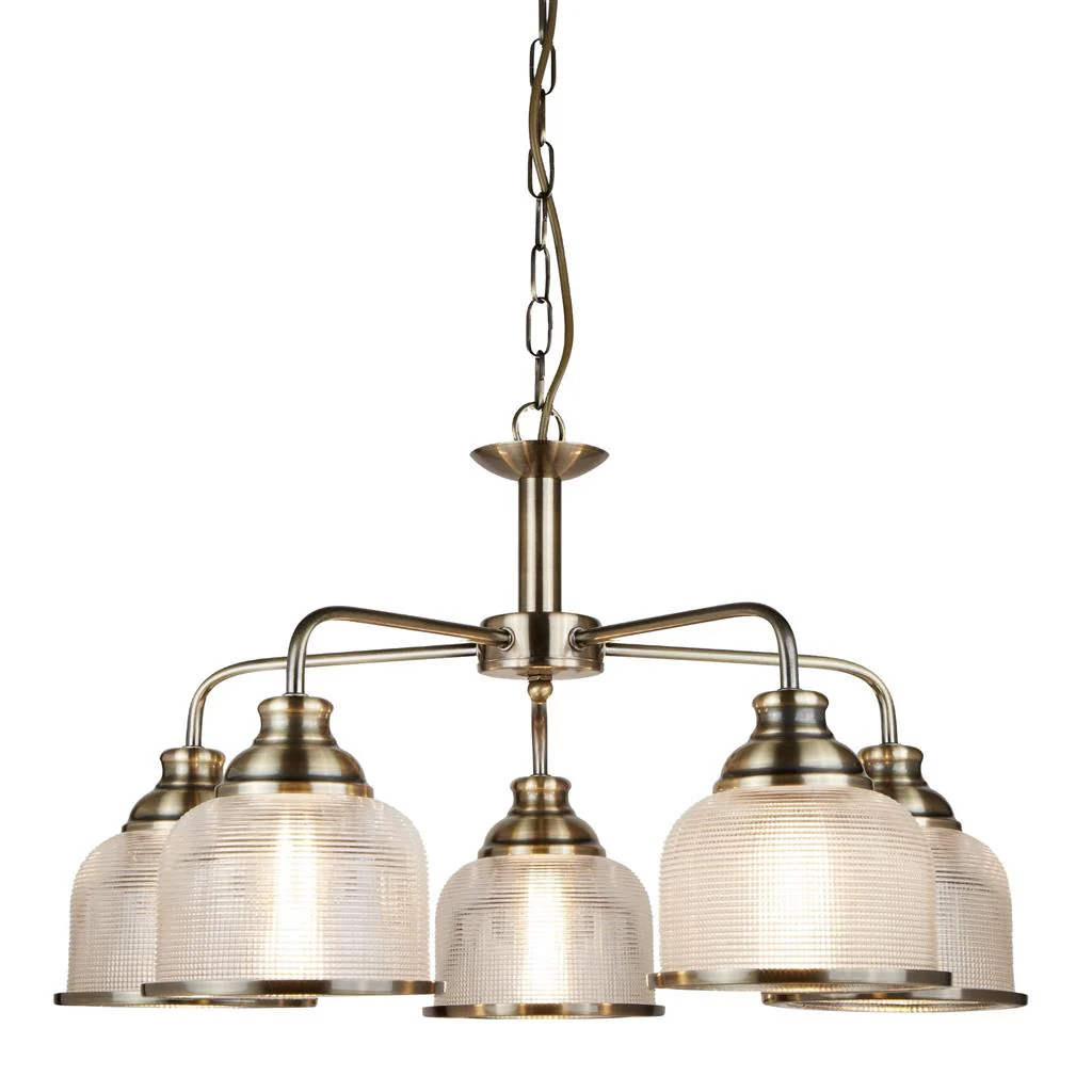 Bistro 5Lt Multi-Arm Pendant - Satin Silver/Antique Brass Finish - Image 13