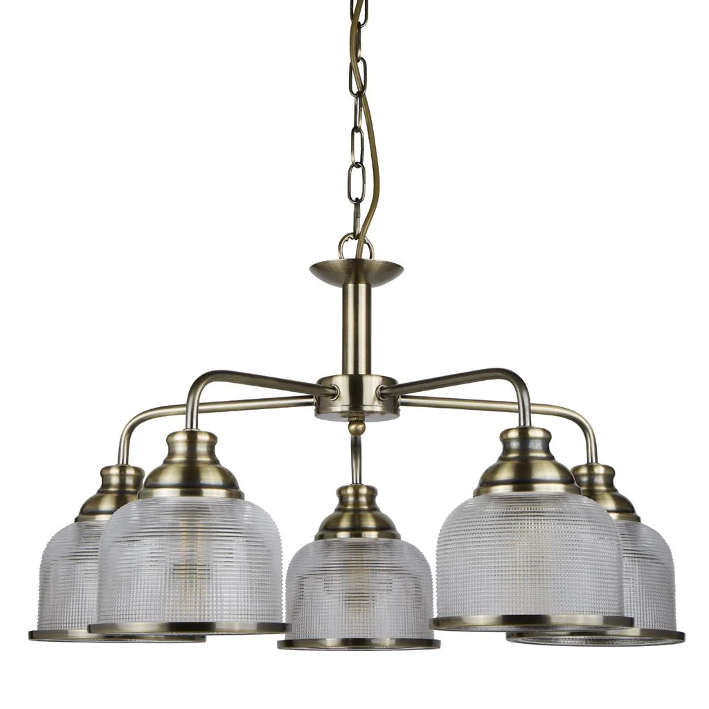 Bistro 5Lt Multi-Arm Pendant - Satin Silver/Antique Brass Finish - Image 6