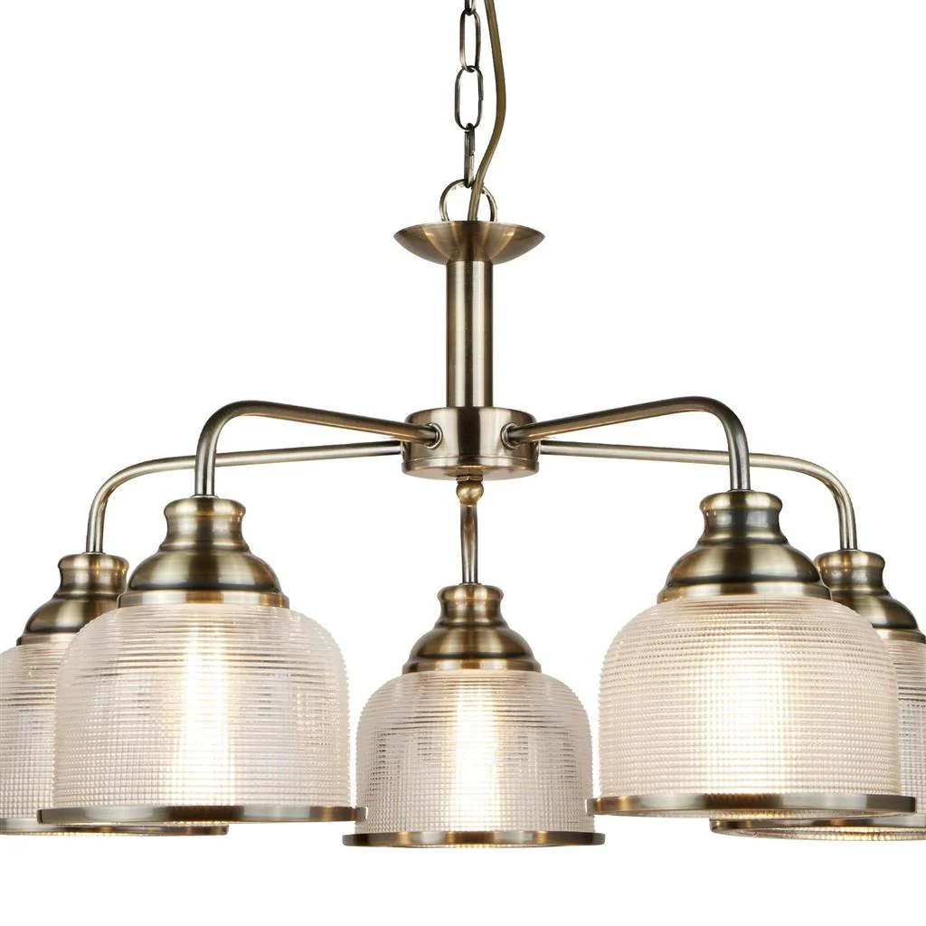 Bistro 5Lt Multi-Arm Pendant - Satin Silver/Antique Brass Finish - Image 7
