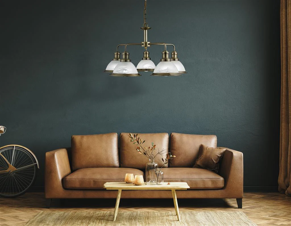 Bistro 5Lt Multi-Arm Pendant - Satin Silver/Antique Brass Finish - Image 3