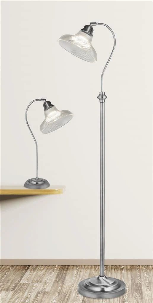 Bistro III Floor Lamp - Satin Silver & Holphane Style Glass - Image 2