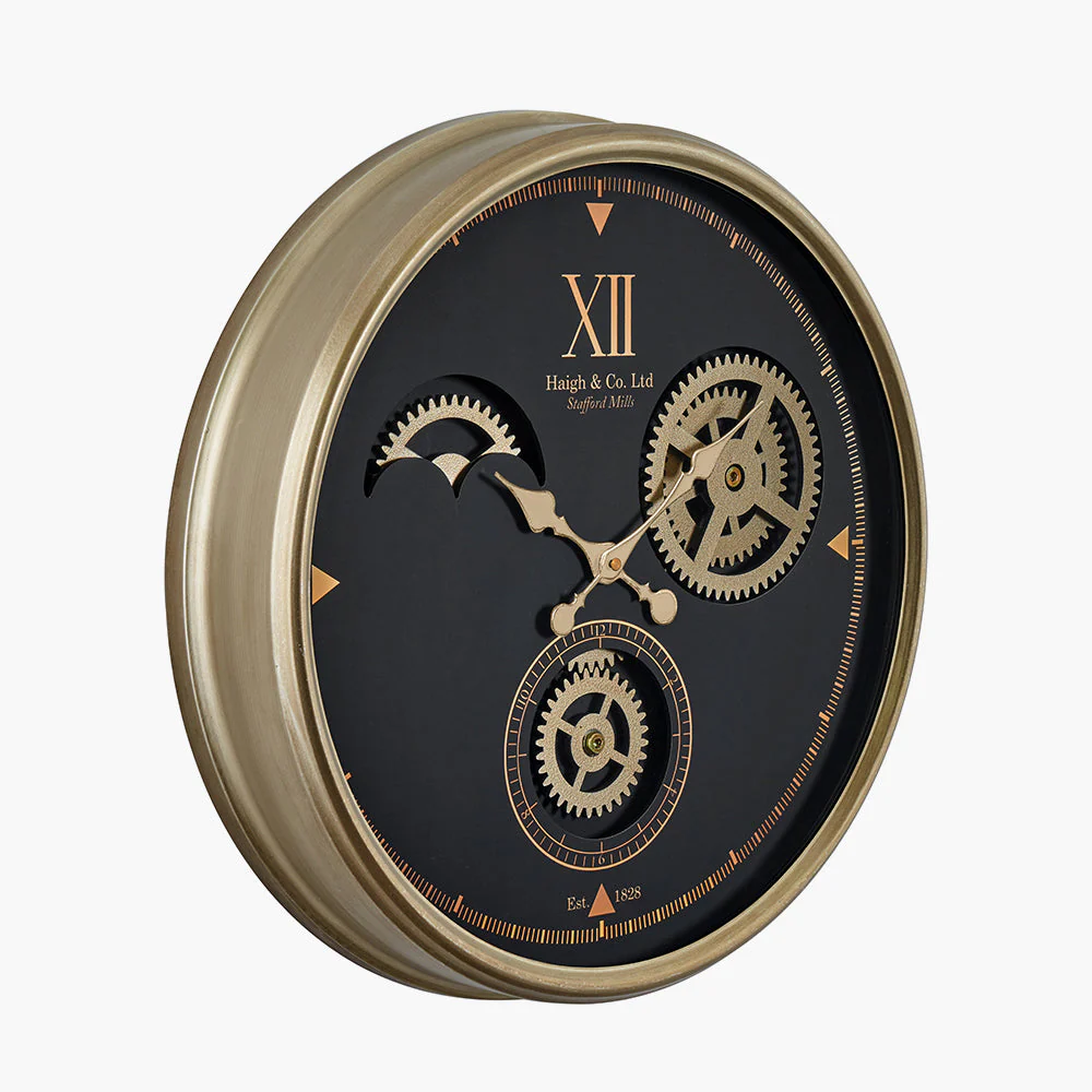 Black and Champagne Metal Working Cog Wall Clock - Image 3