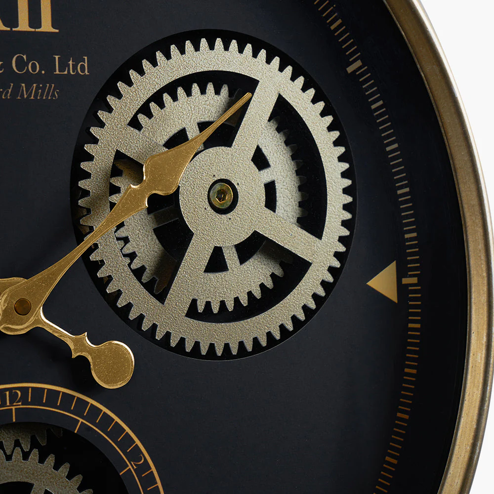 Black and Champagne Metal Working Cog Wall Clock - Image 4