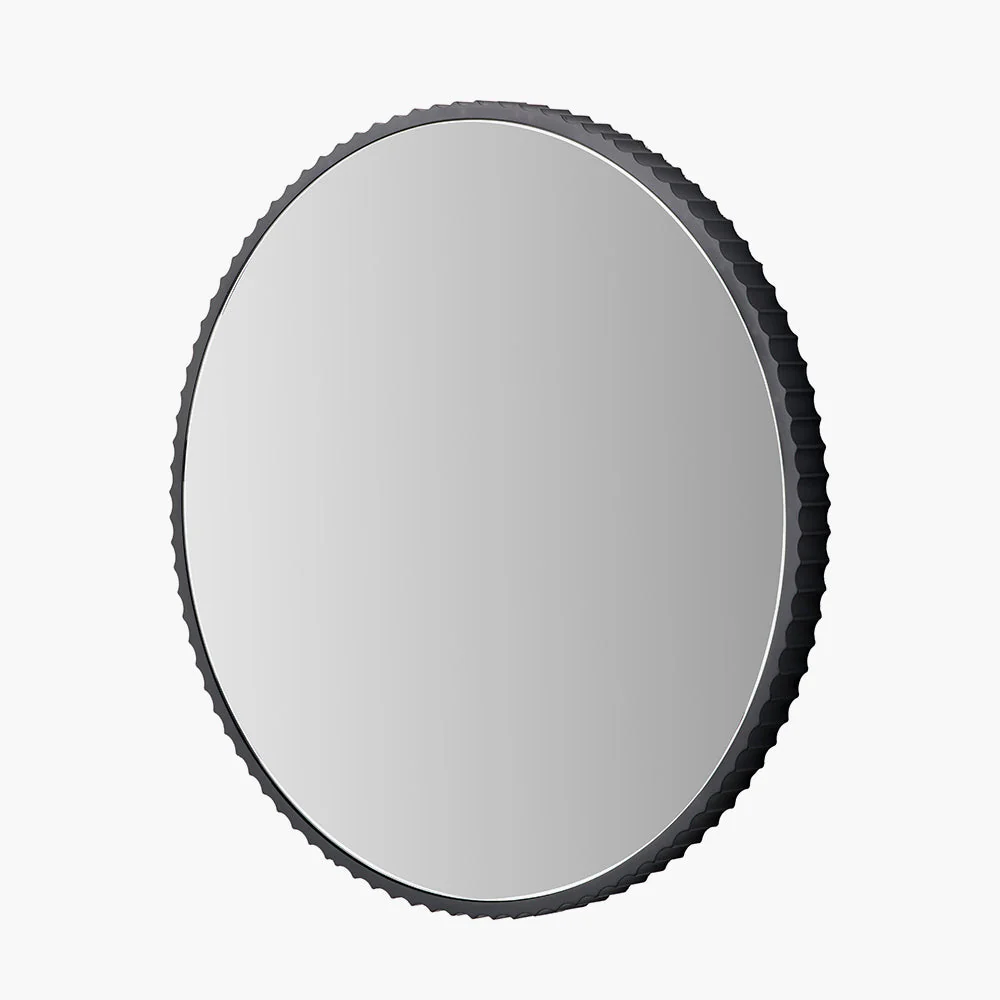Black Metal Textured Edged Round Wall Mirror - Image 2