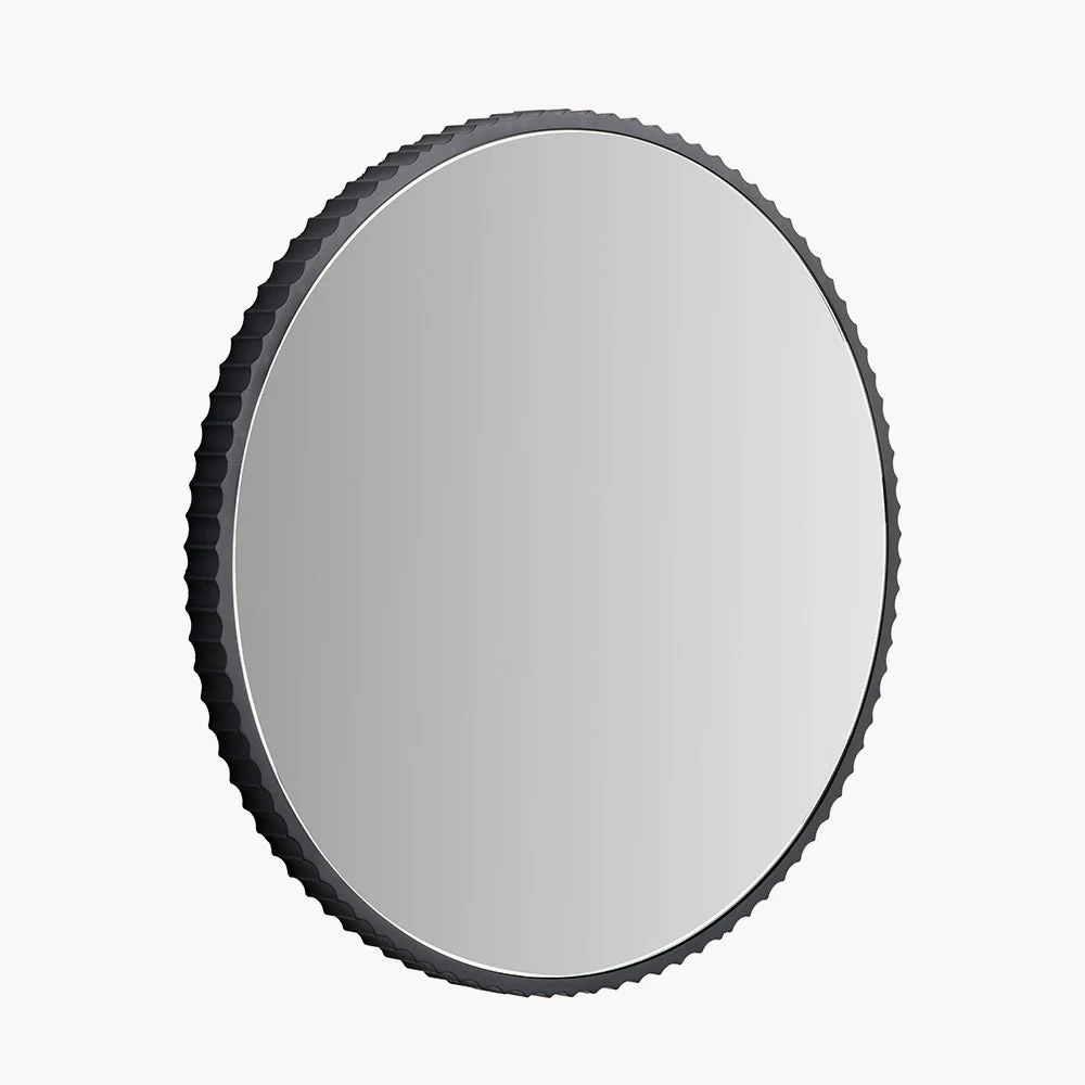 Black Metal Textured Edged Round Wall Mirror - Image 3