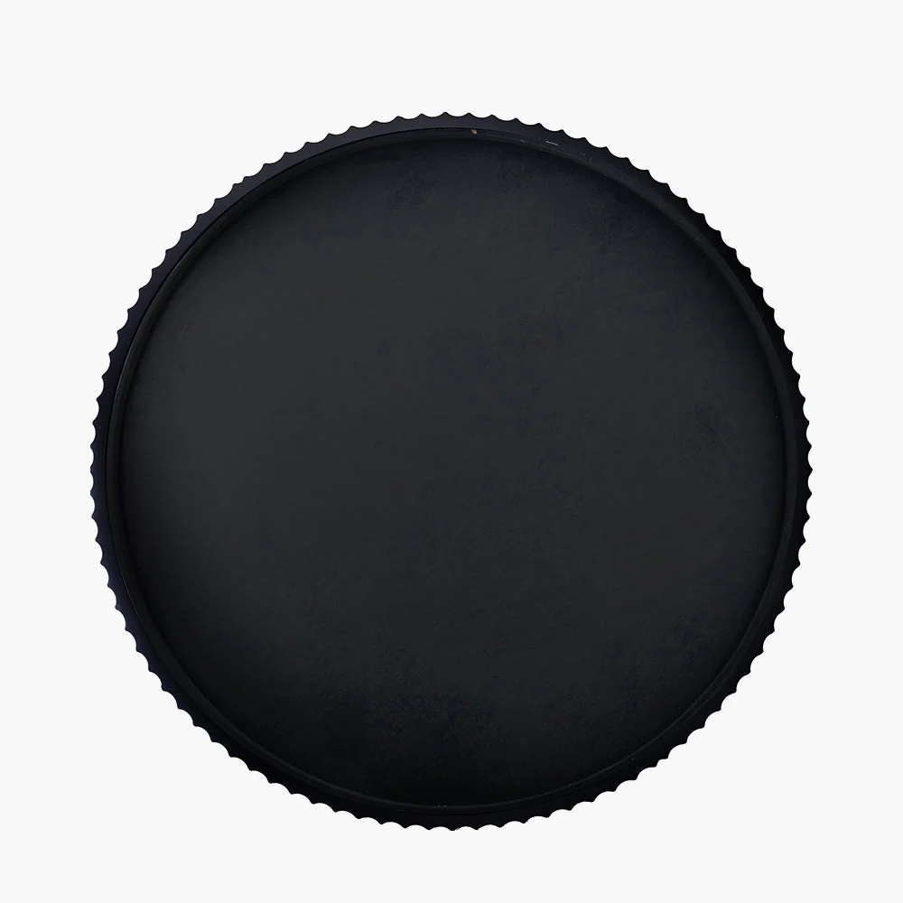 Black Metal Textured Edged Round Wall Mirror - Image 4