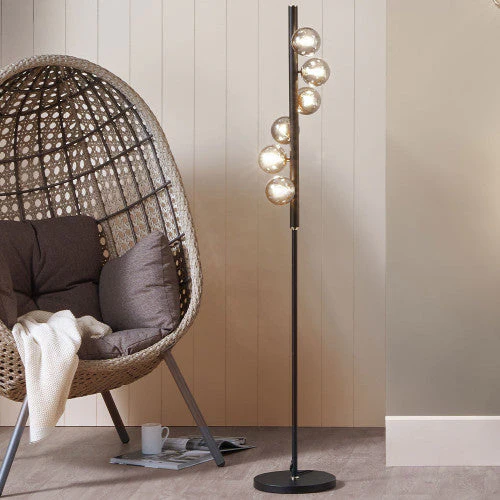 Blair Smoke Glass Ball and Black Metal Floor Lamp - Image 4