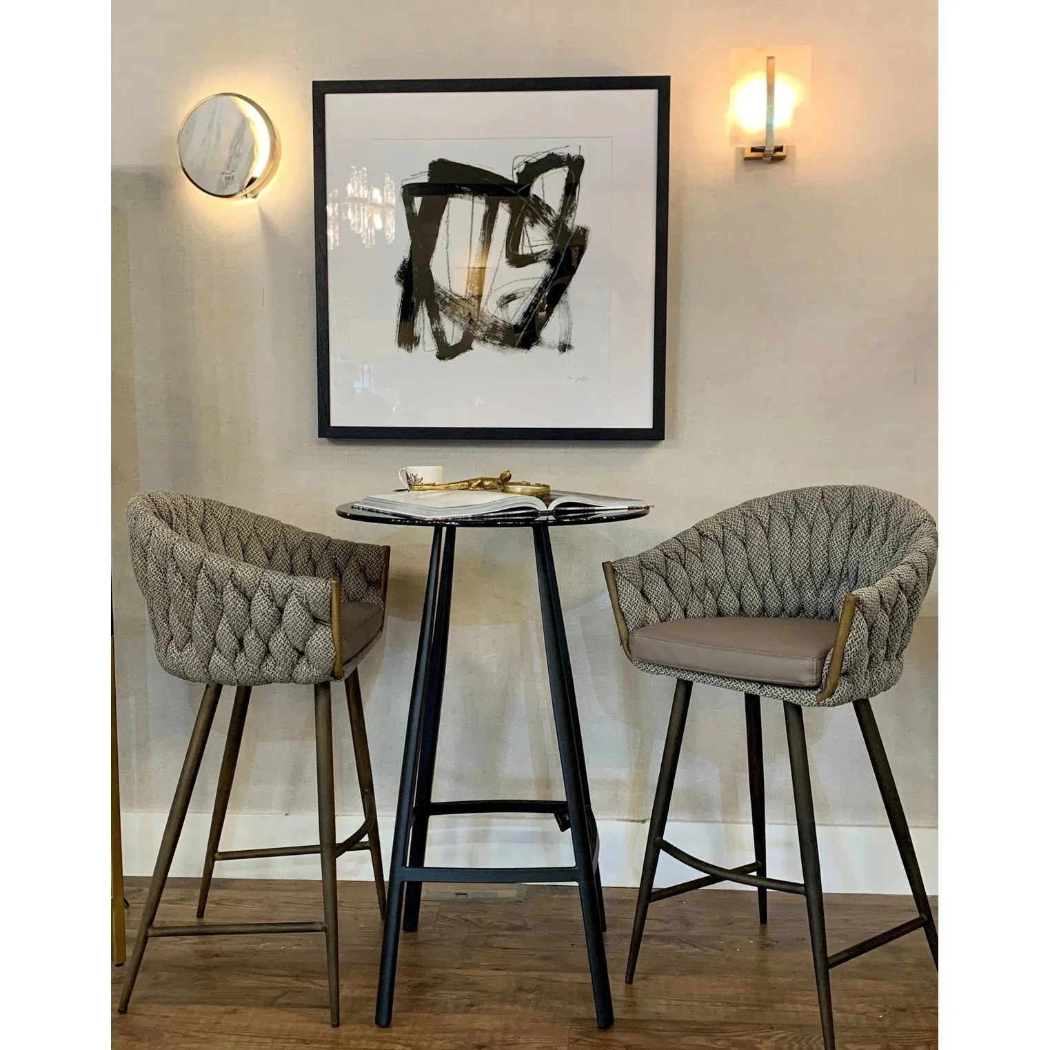 Blake Bar Stool - Brown & Grey/ Aquamarine & Black Finish - Image 2