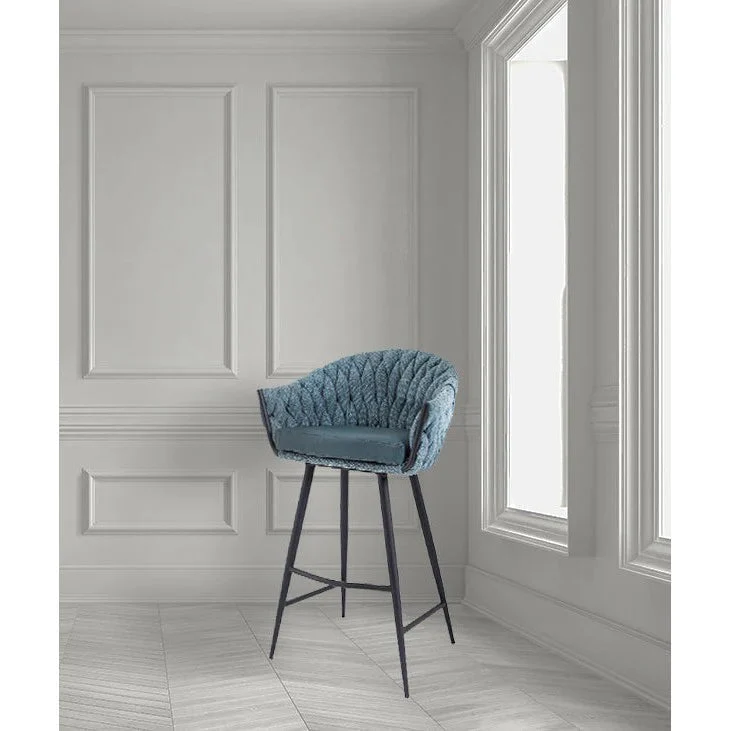 Blake Bar Stool - Brown & Grey/ Aquamarine & Black Finish - Image 4