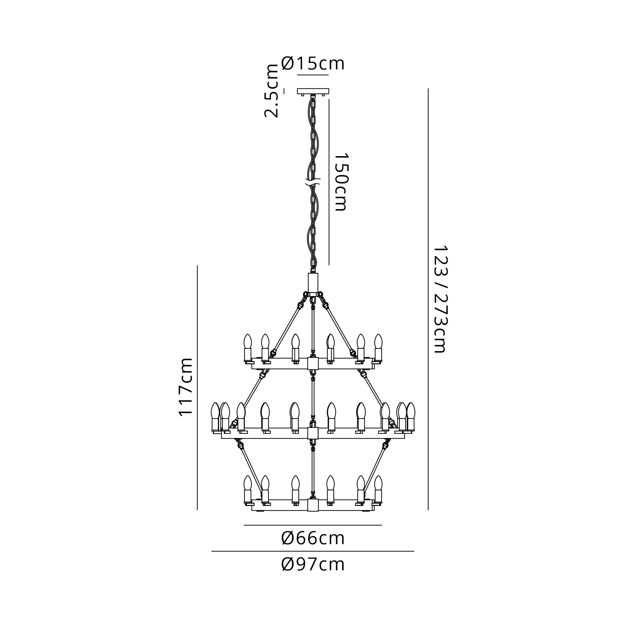 Blare 3 Tier 42/54 Light Chandelier- Various Finishes - Image 6